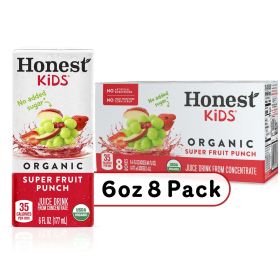 Honest Kids Organic Super Fruit Punch Juice, 6 fl oz, 8 Juice Boxes